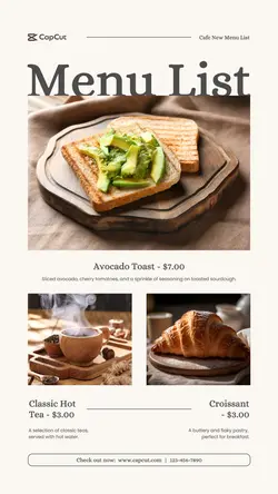 Cafe New Menu List Instagram Story