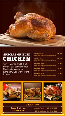 Special Grilled Chicken menu design business promotion for Instagram Stories
